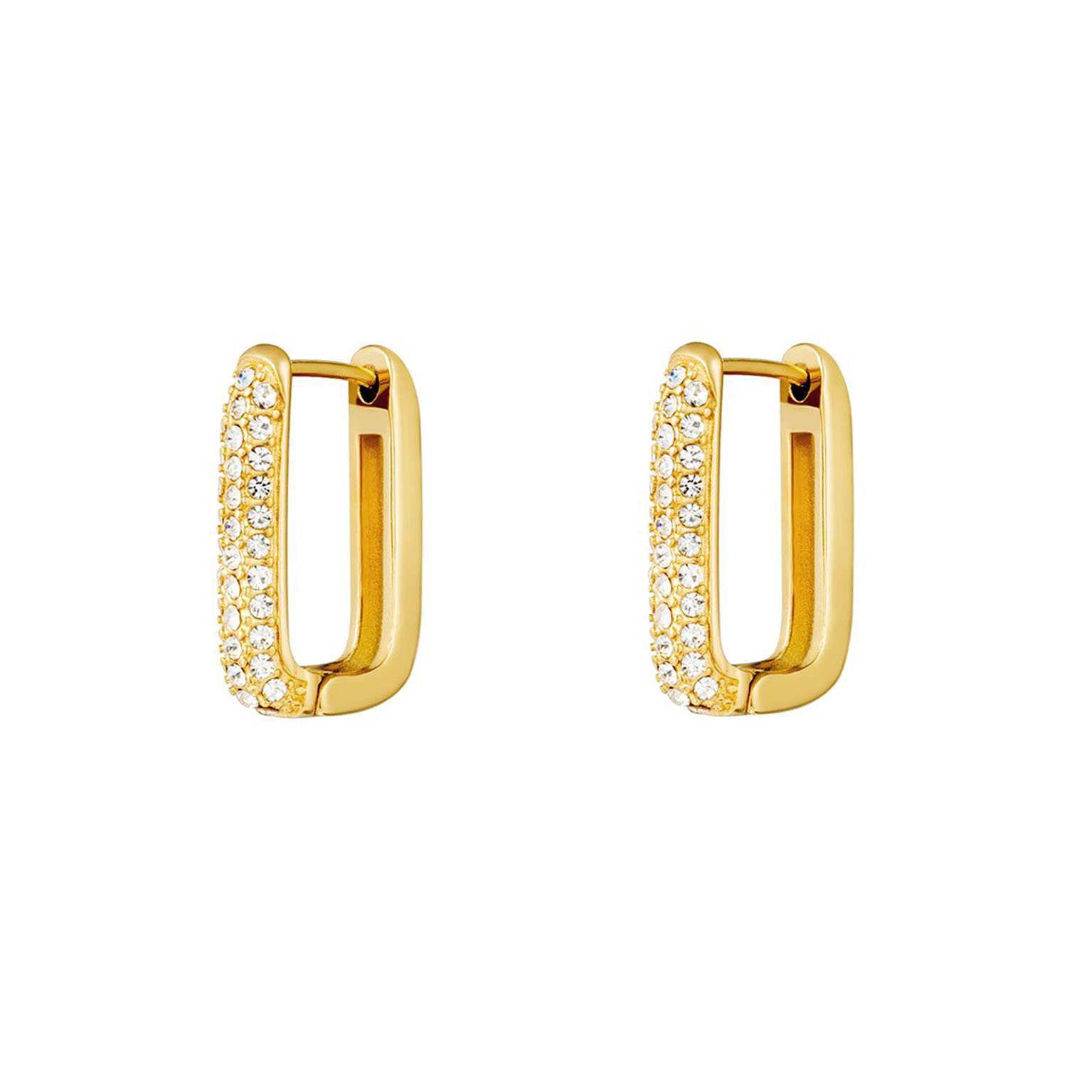 DO-043-A Rechthoekige Strass Hoops met witte zirkonia - Afbeelding 1