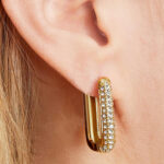 Rechthoekige Strass Hoops met witte zirkonia - Afbeelding 2