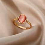 Goudkleurige ring met carneool opaal - Afbeelding 3